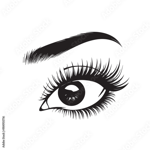 Woman's eye with long eyelash and eye brow 