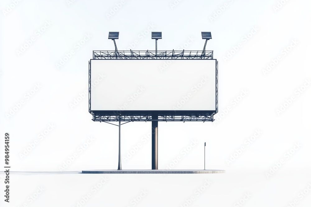 Obraz premium A blank billboard towers over an empty roadside location, offering space for advertisements under a bright blue sky