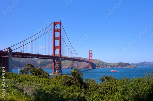 Golden Gate Bridge Overlooking San Francisco Bay on a Sunny Day photo