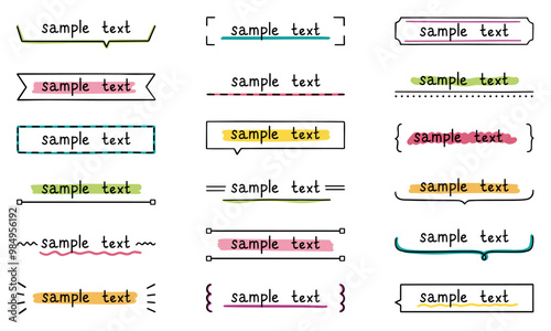 Text title frame doodle set. Simple line tag, text box, banner, ribbon, design element in sketch style. Hand drawn vector illustration isolated on white background