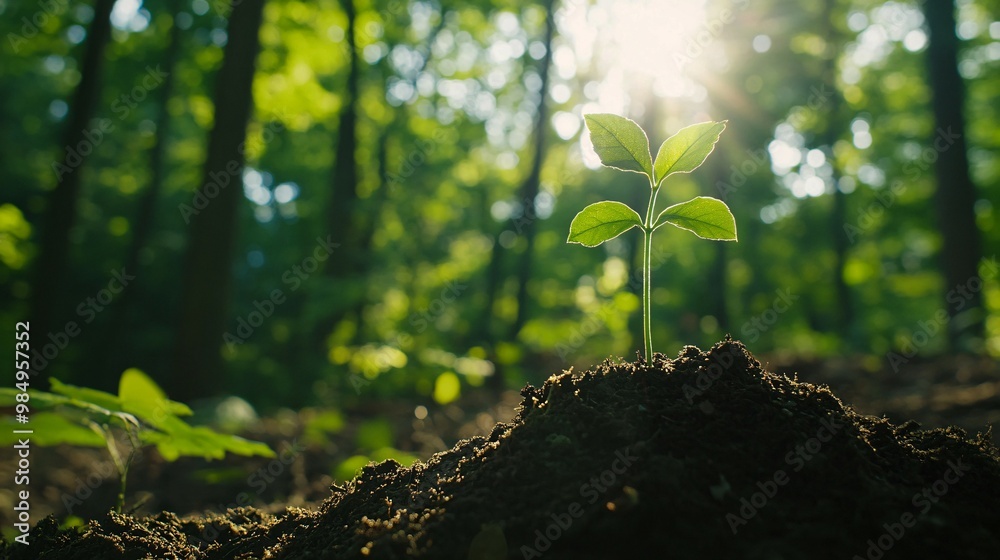 A Single Sapling Emerging from the Forest Floor A Single Sapling Emerging from the Forest Floor