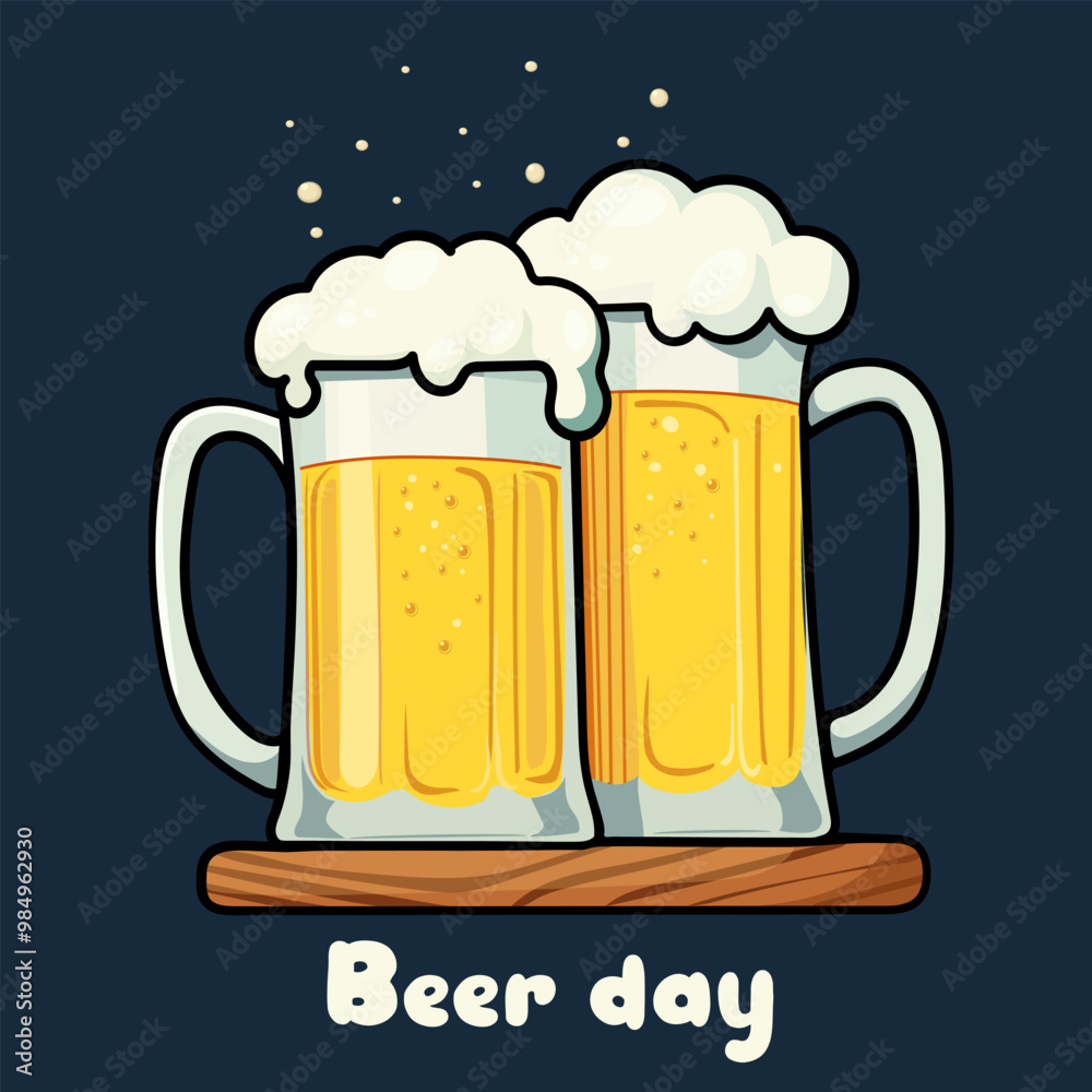 Beer Day, Oktoberfest, beer glasses with foam, isolated, vector Beer Day, Oktoberfest, beer glasses with foam, isolated, vector