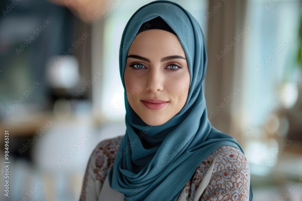 Empowered Arab woman in hijab excels in tech field. Empowered Arab woman in hijab excels in tech field.