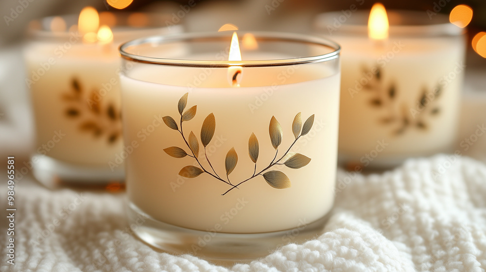 Warm and Inviting Scented Candles Illuminated on a Cozy Blanket During a Peaceful Evening Warm and Inviting Scented Candles Illuminated on a Cozy Blanket During a Peaceful Evening