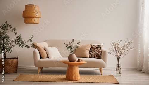 Salon moderne minimaliste, maquette de salon dans le style scandinave