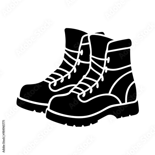Black hiking boots icon with a minimalist design on a white background