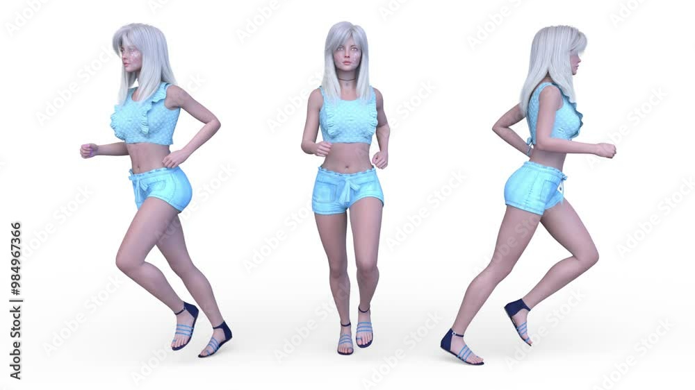 走るショートパンツの女性 3DCGレンダリング 走るショートパンツの女性 3DCGレンダリング