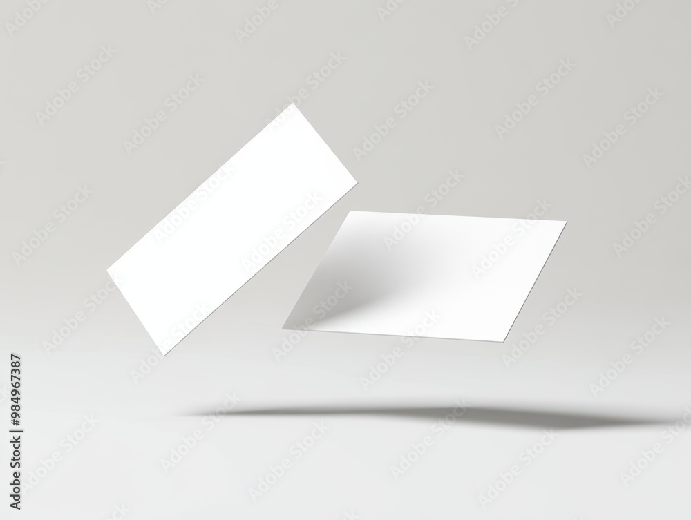 Two business cards floating on white background Mockup. Blank american size calling card. 3D rendering Two business cards floating on white background Mockup. Blank american size calling card. 3D rendering
