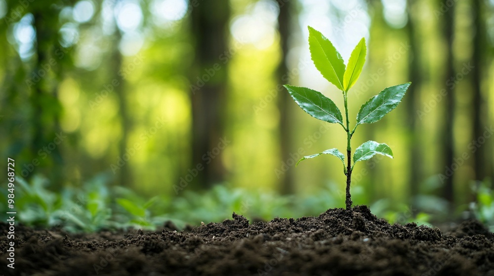 A Single Sapling Emerging From the Soil in a Forest A Single Sapling Emerging From the Soil in a Forest