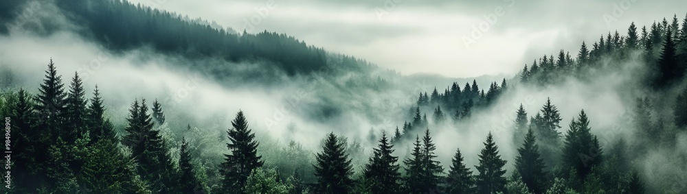 Serene Wilderness: A Beautiful Misty Forest Setting Serene Wilderness: A Beautiful Misty Forest Setting