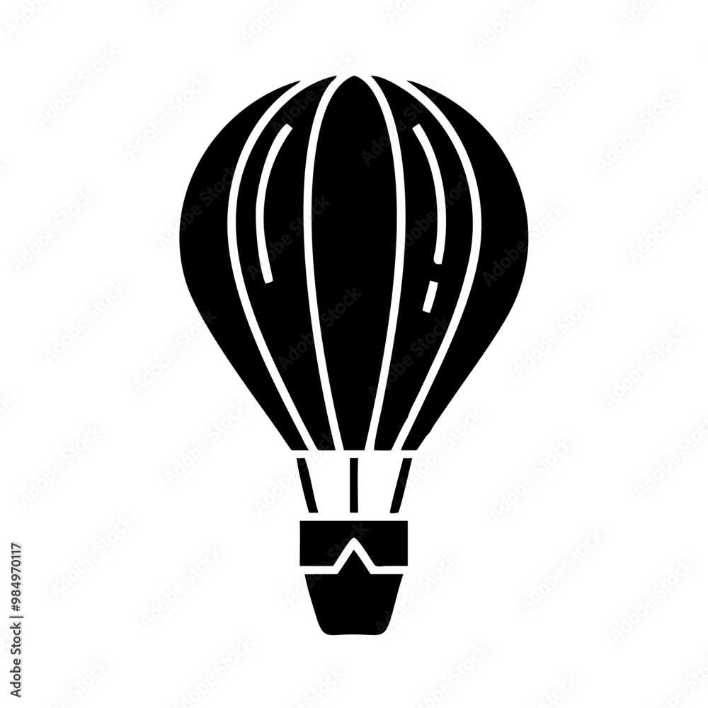 Black hot air balloon icon with a minimalist design on a white background Black hot air balloon icon with a minimalist design on a white background