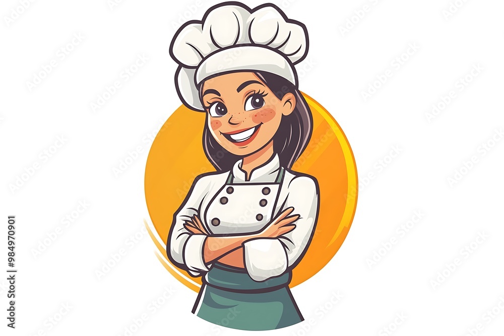 Cartoon Chef Woman with Happy Smiling Face Cartoon Chef Woman with Happy Smiling Face