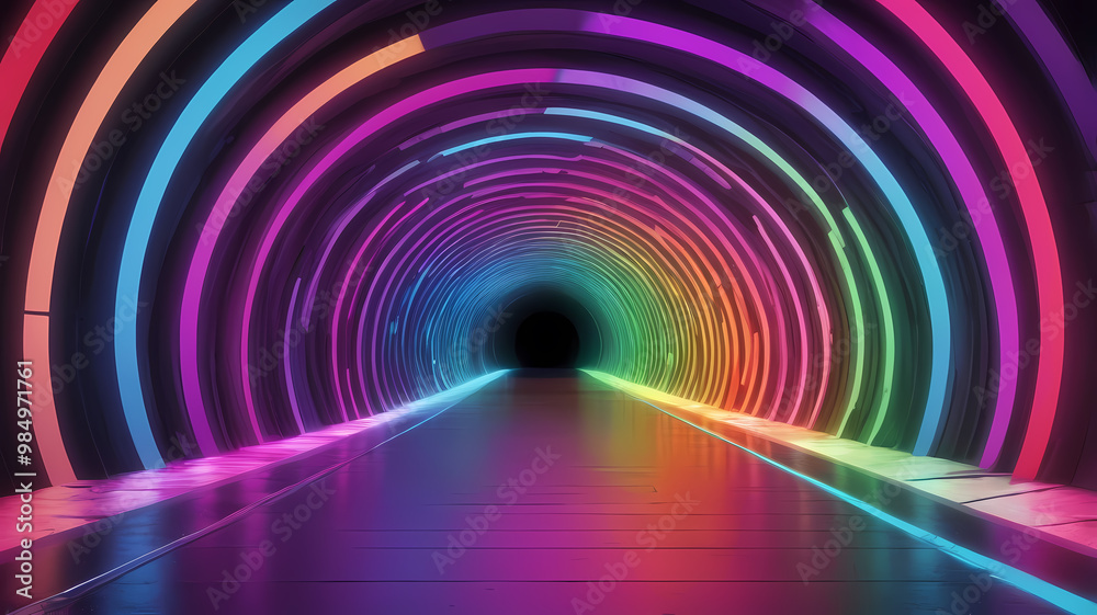 Fototapeta premium Vibrant Rainbow Tunnel with Pulsating Light and Gradient Effect