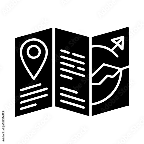 Black map icon with a minimalist design on a white background