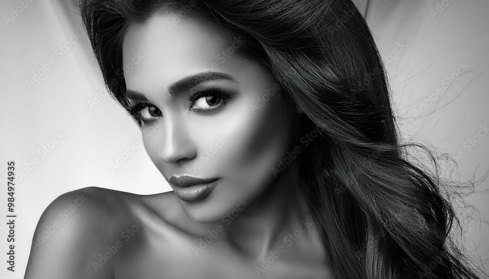 Fototapeta premium beautiful young woman black and white portrait, AI generated