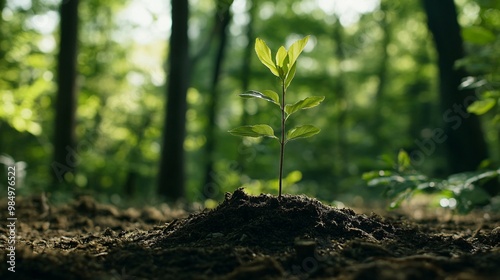 A Single Sapling Growing in a Forest