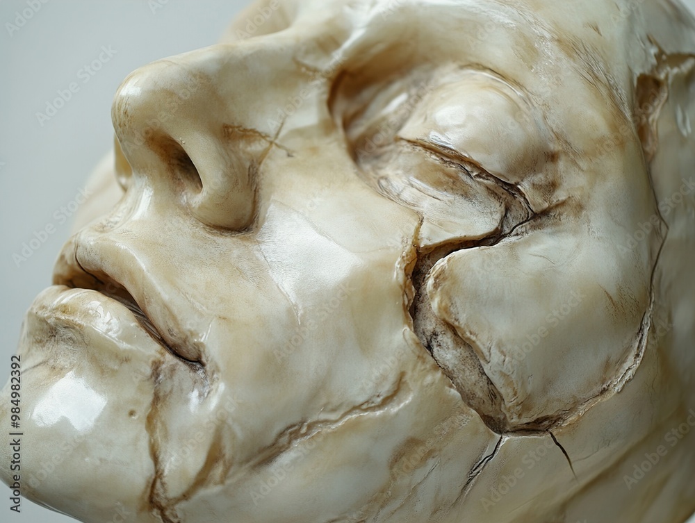 Close Up of a Cracked Sculpture of a Human Face Close Up of a Cracked Sculpture of a Human Face