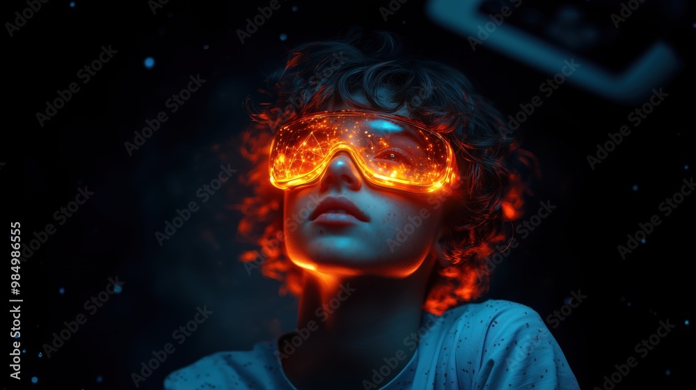 Students explore science in a futuristic school classroom using augmented reality glasses for interactive learning experiences. Generative AI Students explore science in a futuristic school classroom using augmented reality glasses for interactive learning experiences. Generative AI