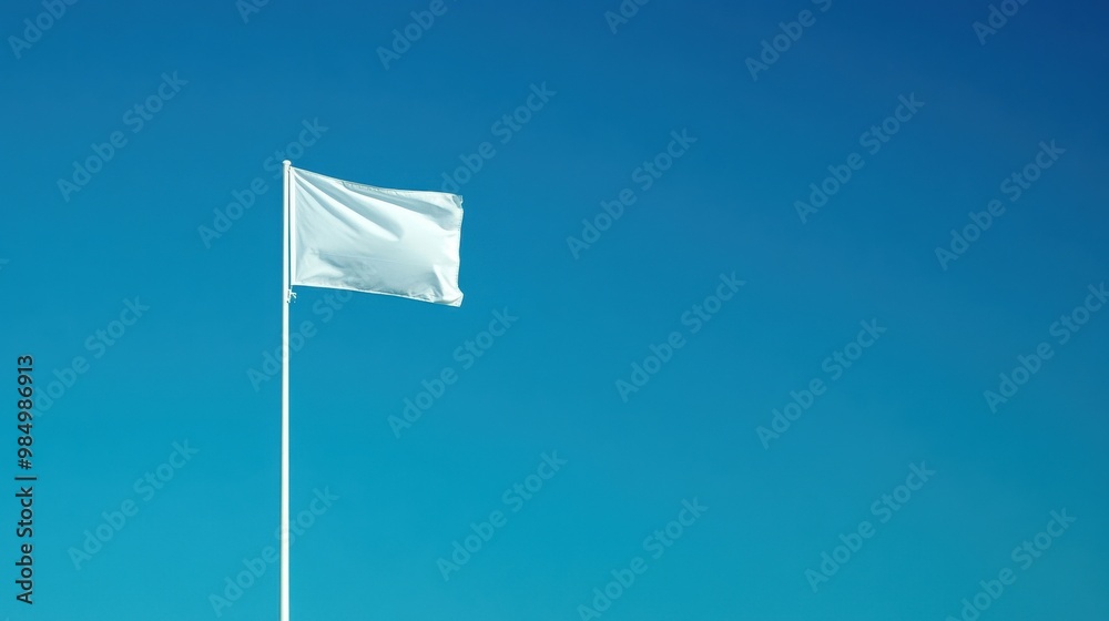 Minimalist golf flag waving against a clear blue sky on a sunny day, symbolizing peace and tranquility in a serene landscape. Minimalist golf flag waving against a clear blue sky on a sunny day, symbolizing peace and tranquility in a serene landscape.