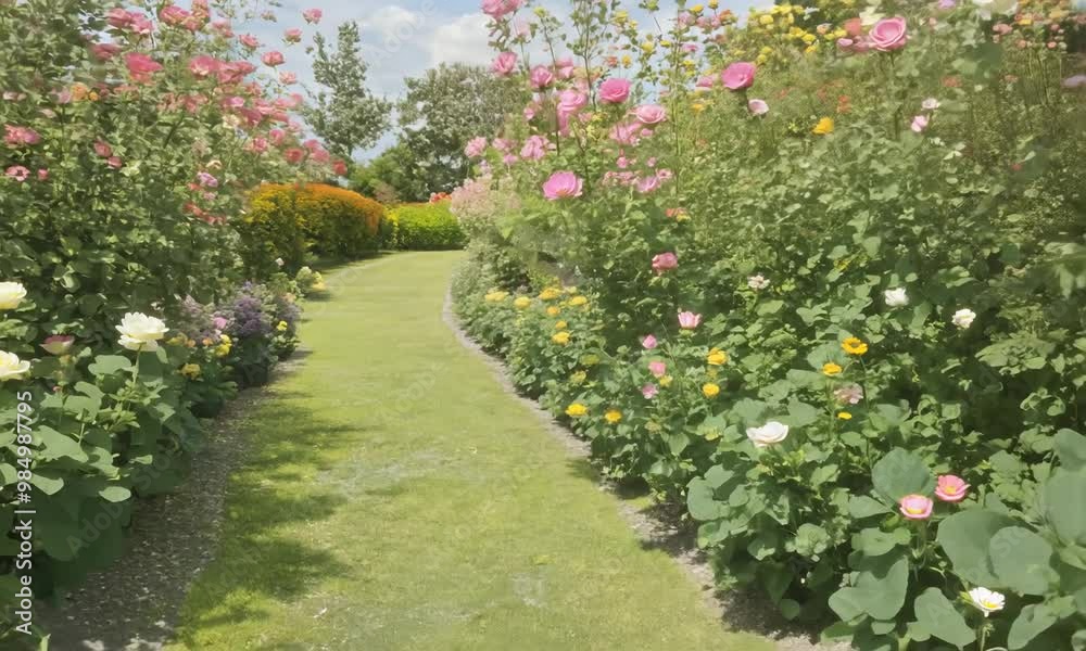 Path through a blooming garden Video hyperrealistic Path through a blooming garden Video hyperrealistic