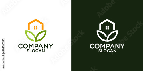 abstract house and leaves logo design vector