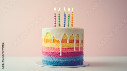 Elegant Birthday Cake with Six Lit Candles and Gourmet Cupcakes for a Sophisticated Celebration photo