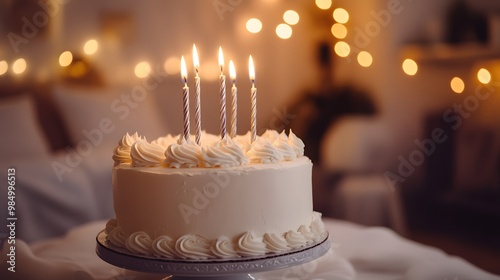 Detailed Birthday Cake with Six Lit Candles and Festive Cupcakes for a Stunning Celebration photo