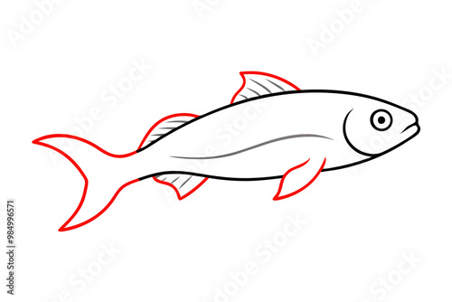 red mullet fish, jumping, silhouette, white background photo