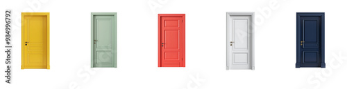 Collection of room door isolated on transparent and white background, cut out png