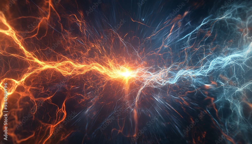 Abstract energy clash of fire and ice in dark background Abstract energy clash of fire and ice in dark background