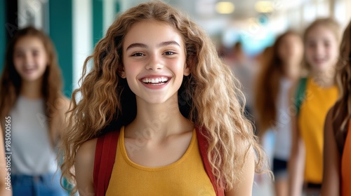 Wallpaper Mural A group of a girl with long hair smiling in front of other girls, AI Torontodigital.ca