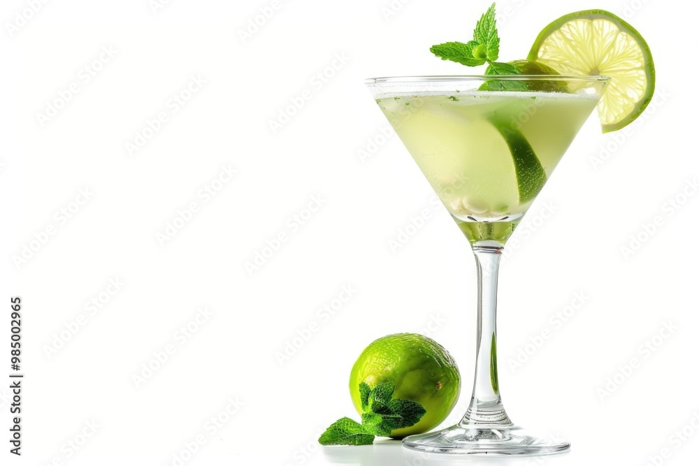 Mojito cocktail in martini glass  Mojito cocktail in martini glass isolated on white background.