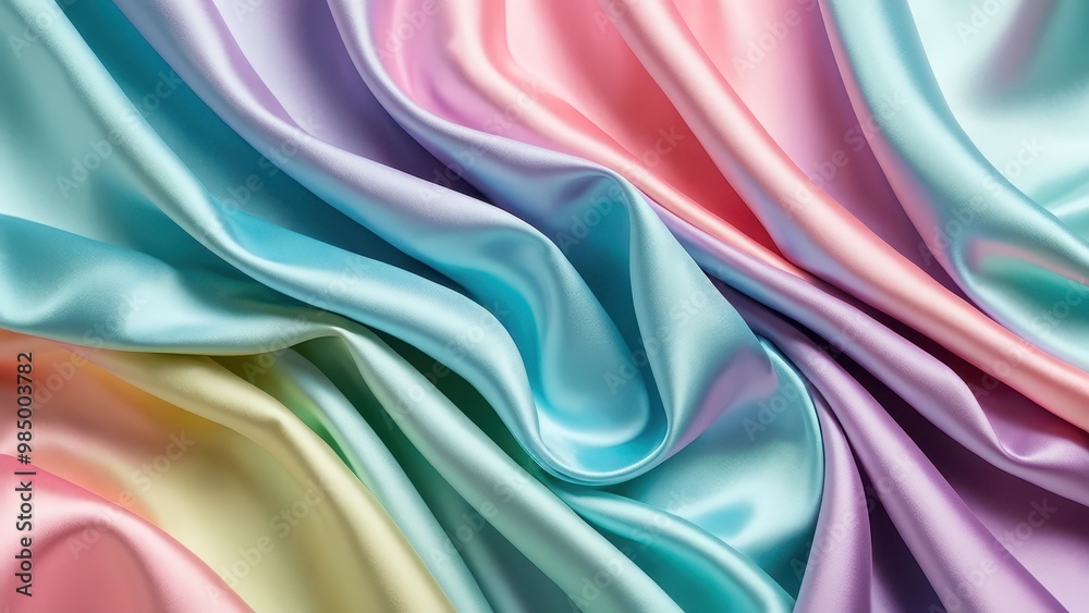 A vibrant display of silky fabric in pastel colors, showcasing smooth textures and flowing patterns. A vibrant display of silky fabric in pastel colors, showcasing smooth textures and flowing patterns.