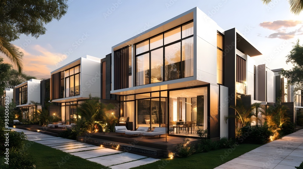 Fototapeta premium Elegant Modern Townhouses and Villas Showcasing Investment Opportunities in the Real Estate Market