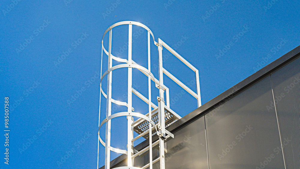 Outdoor fire escape ladder on wall of building in perspective. Outdoor fire escape ladder on wall of building in perspective.