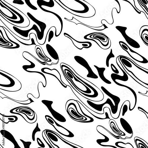 Abstract vector seamless pattern with black and white wavy lines. Perfect for textile, package, packaging, posters, wall decor, wallpaper, fabric. Contemporary Liquid Art. 