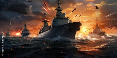 missiles being launched out of warboats destroyers for special navy military mission concepts
