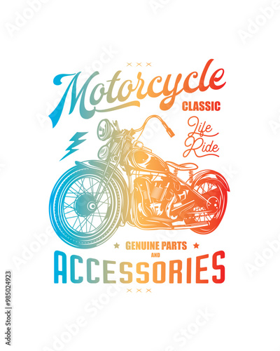 T-shirt or poster design with an illustration of an old motorcycle. Original vector illustration in vintage style. photo