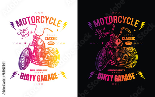 T-shirt or poster design with an illustration of an old motorcycle. Original vector illustration in vintage style.