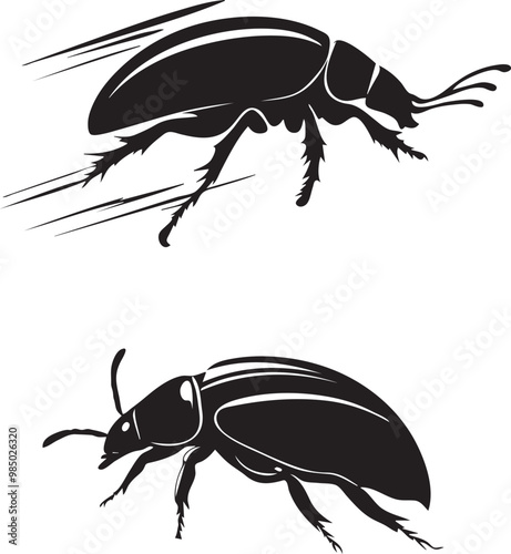 Silhouette beetle crawling at high speed flat