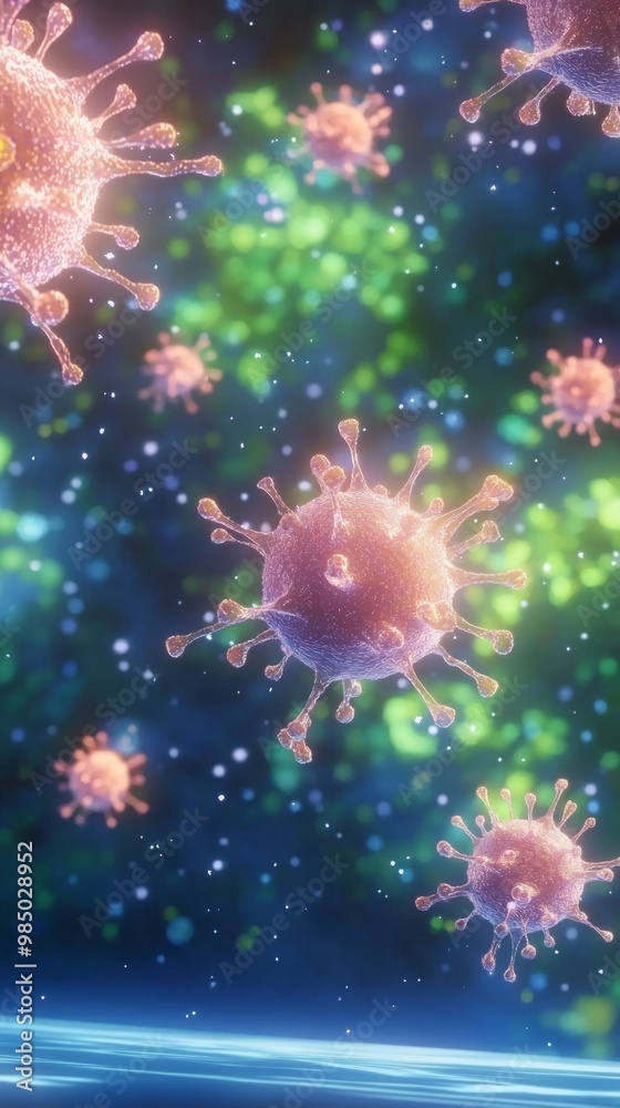Realistic Microscopic Molecular 3D Medical Background. Pathological Viruses and Bacterias Microbiology Banner for Medicine Designs. Realistic Microscopic Molecular 3D Medical Background. Pathological Viruses and Bacterias Microbiology Banner for Medicine Designs.