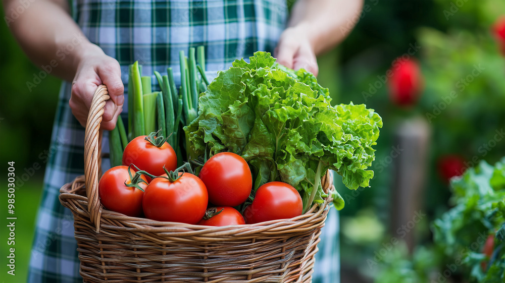 Fototapeta premium 野菜がいっぱい入ったカゴのクローズアップ