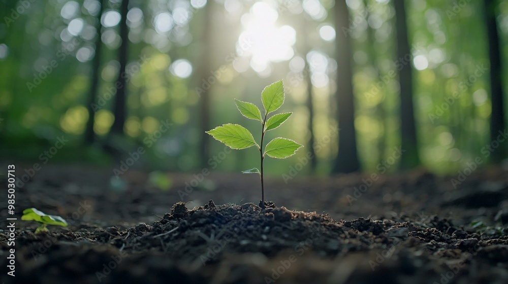 A Single Sapling Emerging from the Forest Floor A Single Sapling Emerging from the Forest Floor