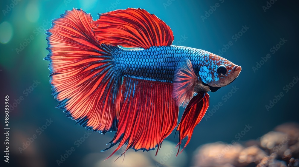Obraz premium Colorful Betta Fish Swimming in Clear Water
