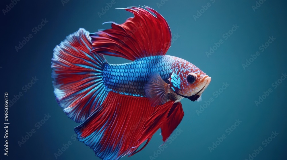 Fototapeta premium Colorful Betta Fish Swimming in Clear Water