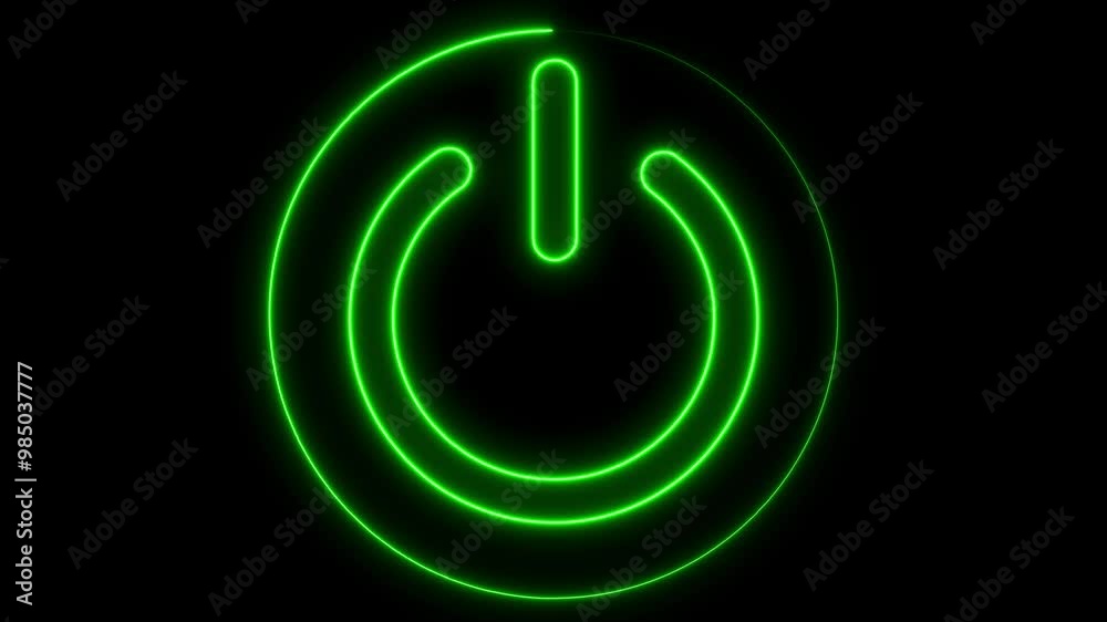 Neon glowing power button icon animated on a black background ,The appearance of neon symbol power off ,alpha channel Premultiplied Neon glowing power button icon animated on a black background ,The appearance of neon symbol power off ,alpha channel Premultiplied