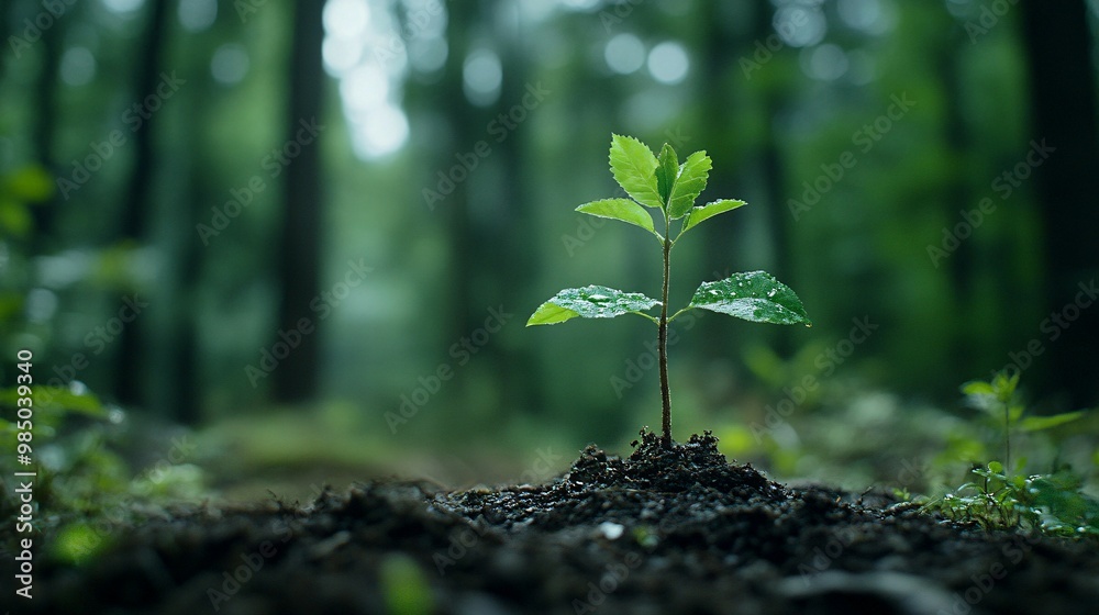 A Young Sapling Growing in a Lush Forest Setting