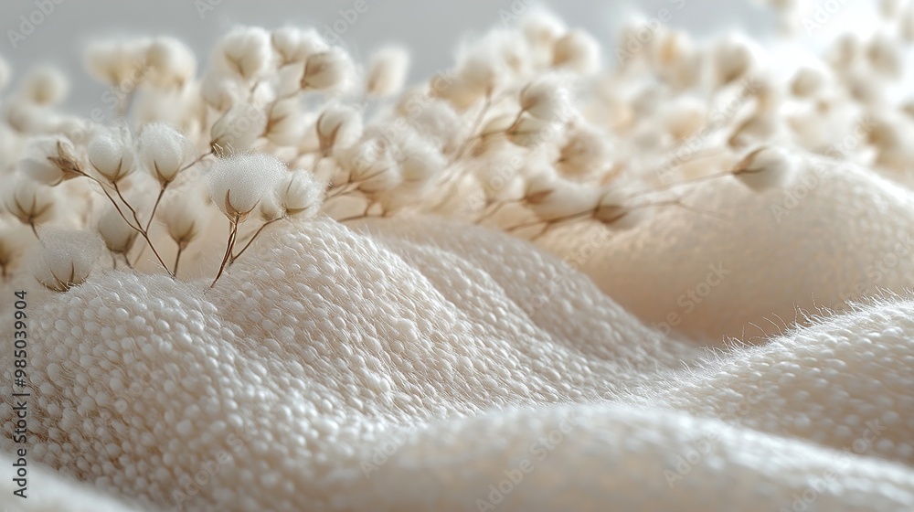 Delicate White Cotton Flowers on a Soft, Textured Background Delicate White Cotton Flowers on a Soft, Textured Background