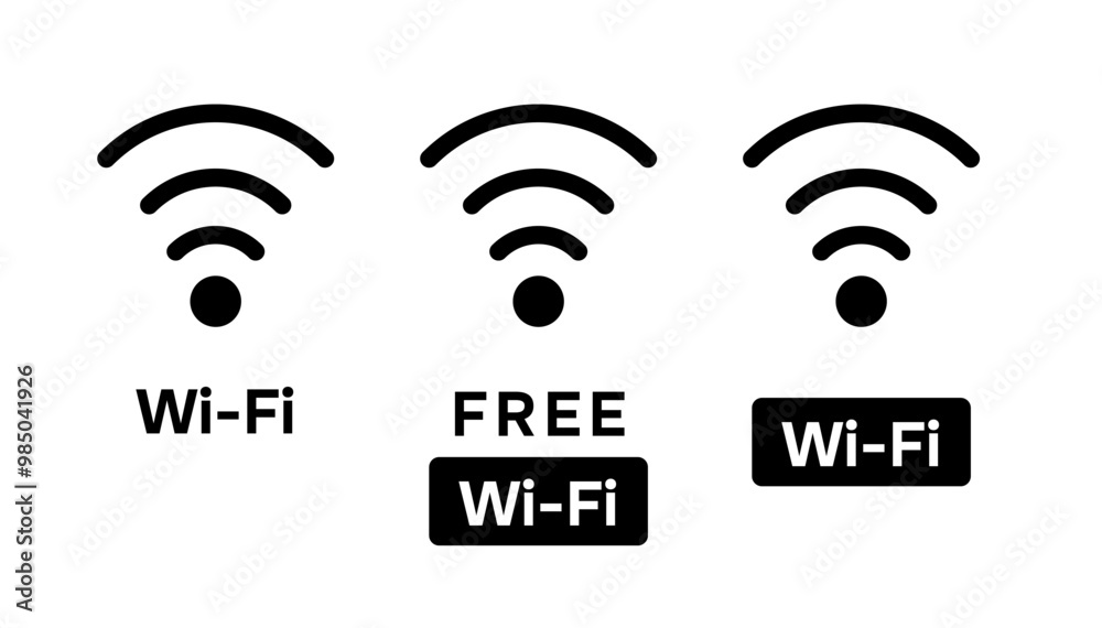 Minimalistic WiFi icon set, router wireless technology. Free wireless zone. Public wifi area solid sign. Internet connection symbols. Public wifi area solid sign. Vector, white background, isolated Minimalistic WiFi icon set, router wireless technology. Free wireless zone. Public wifi area solid sign. Internet connection symbols. Public wifi area solid sign. Vector, white background, isolated