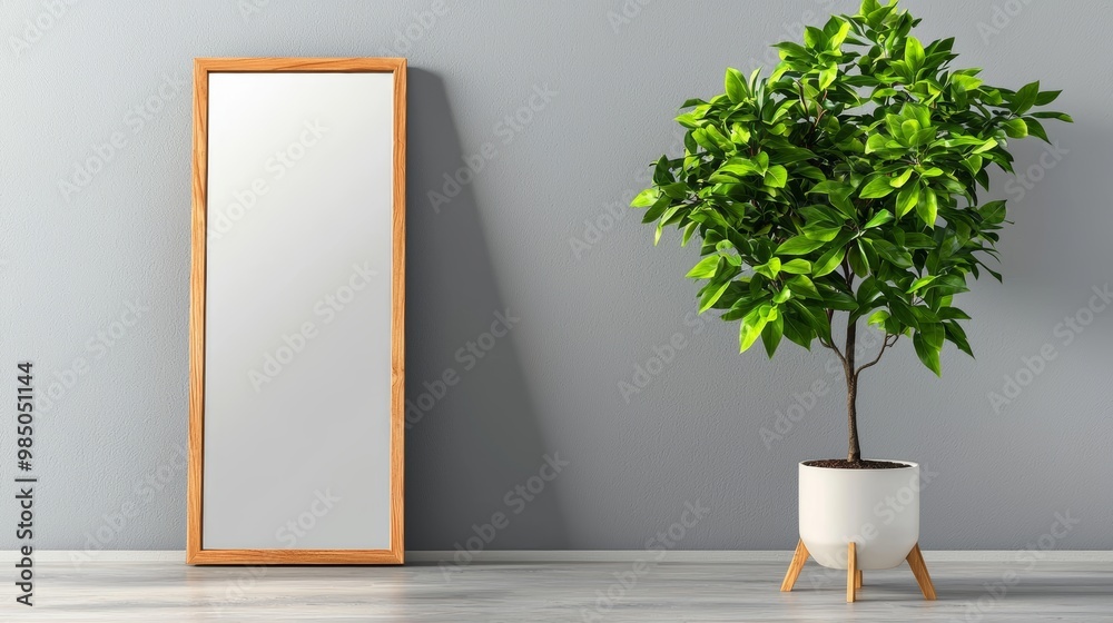 Obraz premium Stylish Interior with Mirror and Potted Plant